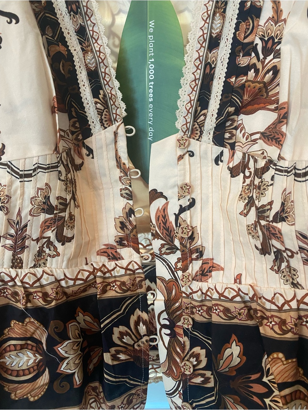 FARM Rio Cream Floral Deep-V Puff-Sleeve Blouse L - Picture 6 of 7
